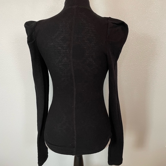 Free People Puff Shoulder Mock Turtleneck Top XS Black - Picture 3 of 6